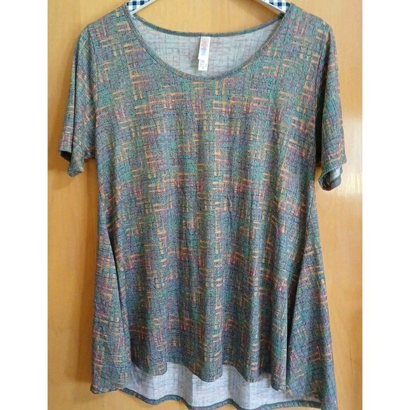 LuLaRoe M Green Purple Orange Geometric High Low Simply Comfortable Tunic Top - Picture 2 of 16